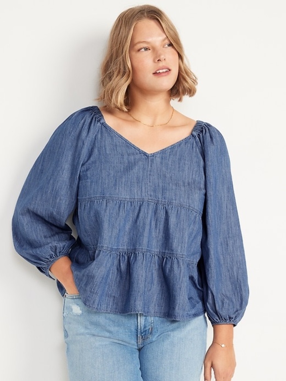 Old Navy Tiered Swing Long-Sleeve Denim Top
